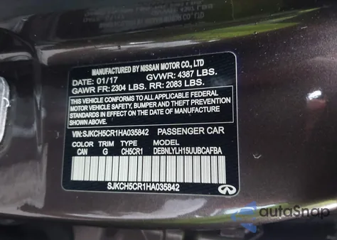 2017 Infiniti Qx30 Premium z USA, uszkodzony, nr VIN SJKCH5CR1HA035842